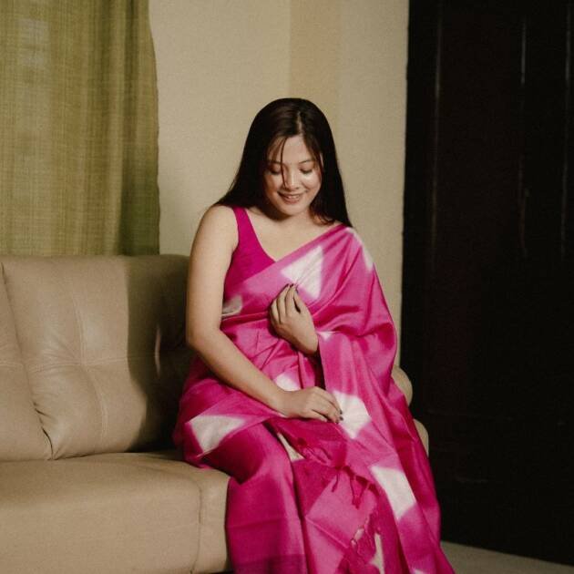 Pure Tassar Silk Mekhela sador Dyed with Stitched method