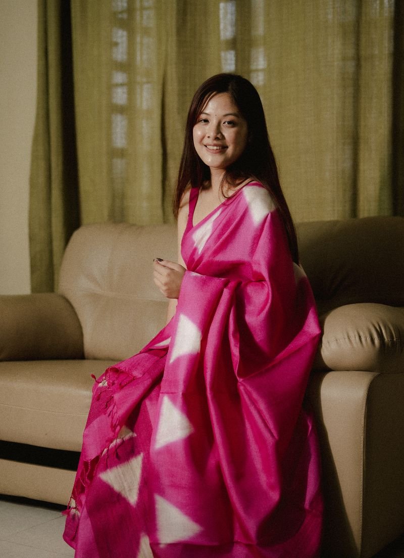 Pure Tassar Silk Mekhela sador Dyed with Stitched method - Image 3