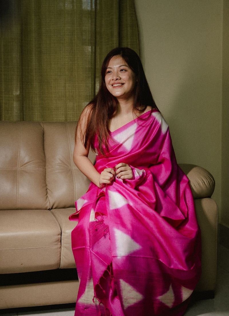 Pure Tassar Silk Mekhela sador Dyed with Stitched method - Image 2