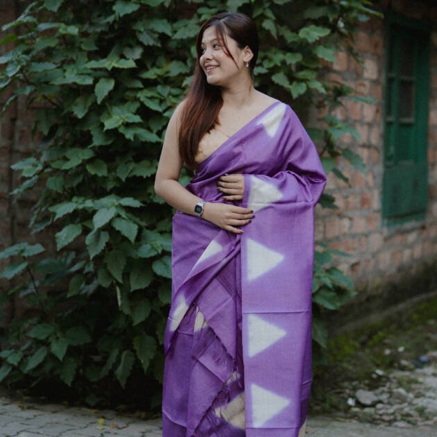 Pure Tassar Silk Mekhela sador Dyed with Stitched method