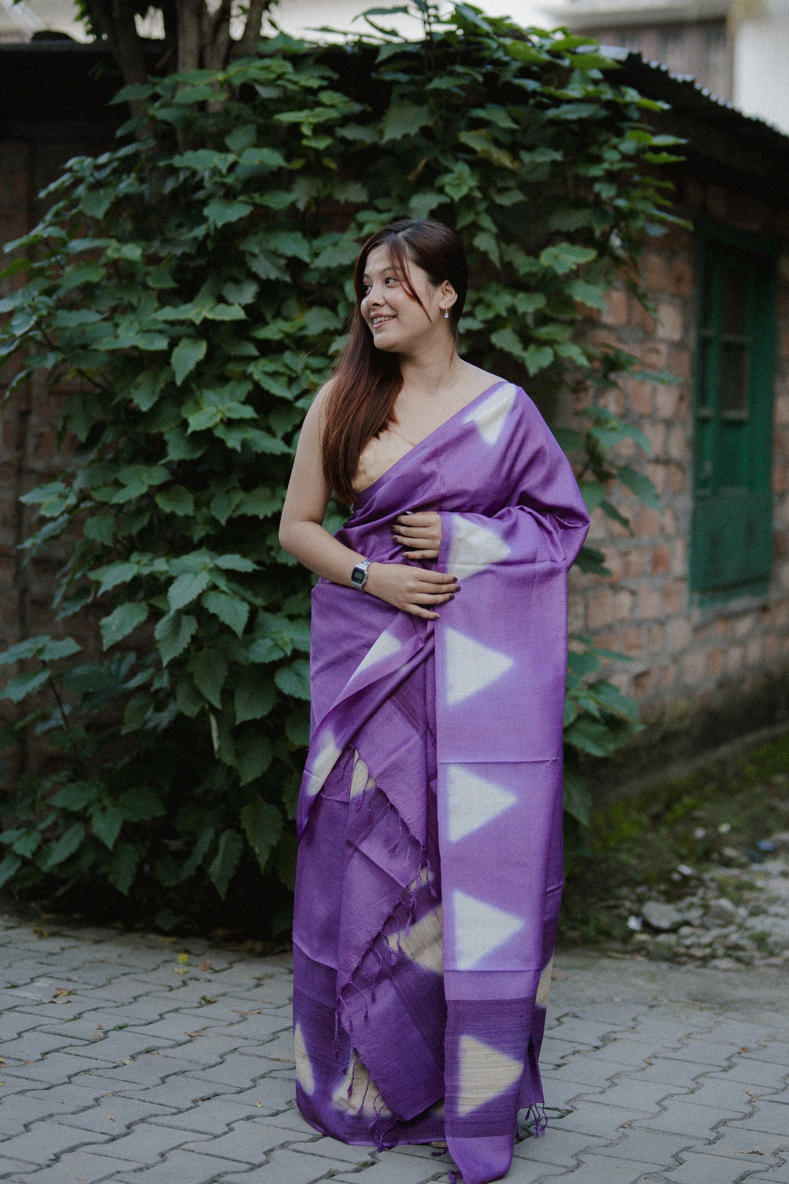 Pure Tassar Silk Mekhela sador Dyed with Stitched method