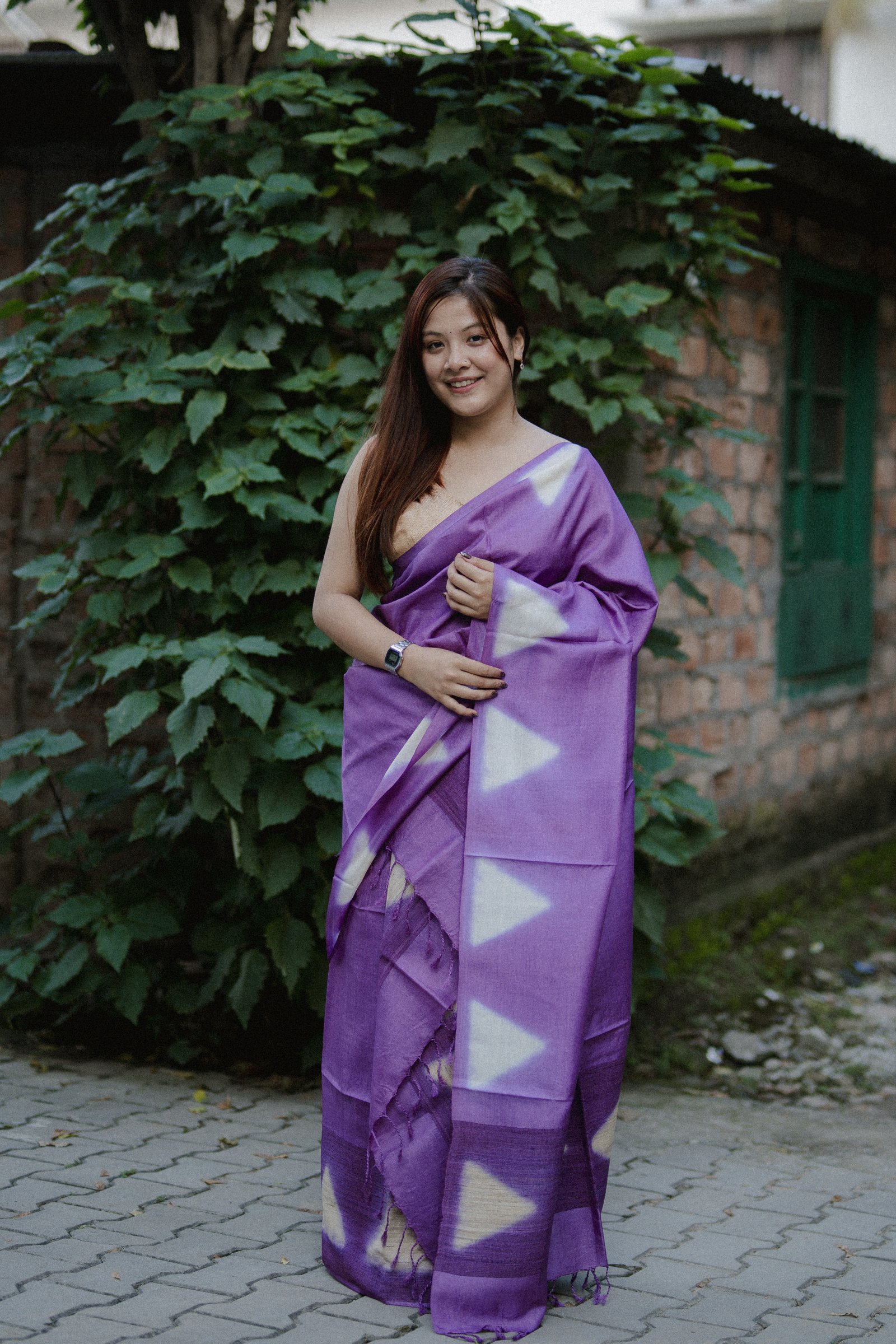 Pure Tassar Silk Mekhela sador Dyed with Stitched method - Image 2