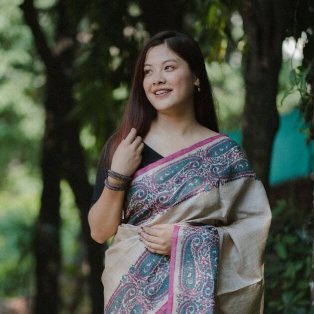 Pure Desi Tassar Silk Mekhela sador with Paisly (Hand Block Print)