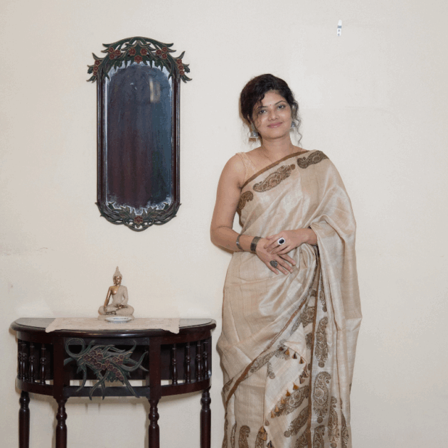 Desi Tassar Mekhela Sador set with blouse piece (Hand block print)