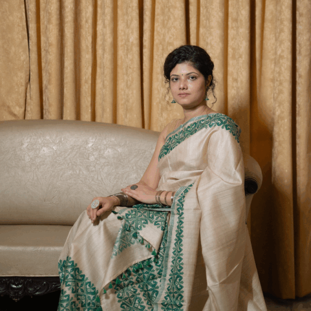 Desi Tassar Mekhela Sador set with blouse piece (Hand block print)