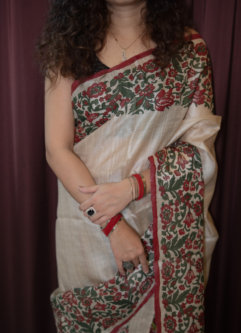 Desi Tassar Mekhela Sador set with blouse piece (Hand block print) - Image 3